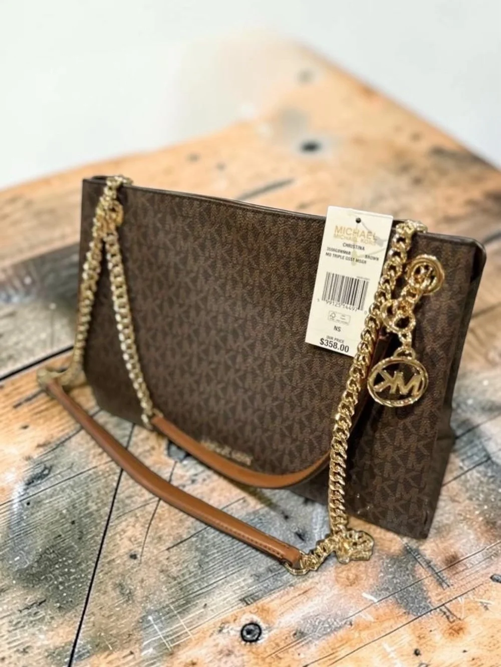 Michael Kors Brown Signature Chain Shoulder Bag with Wallet Set